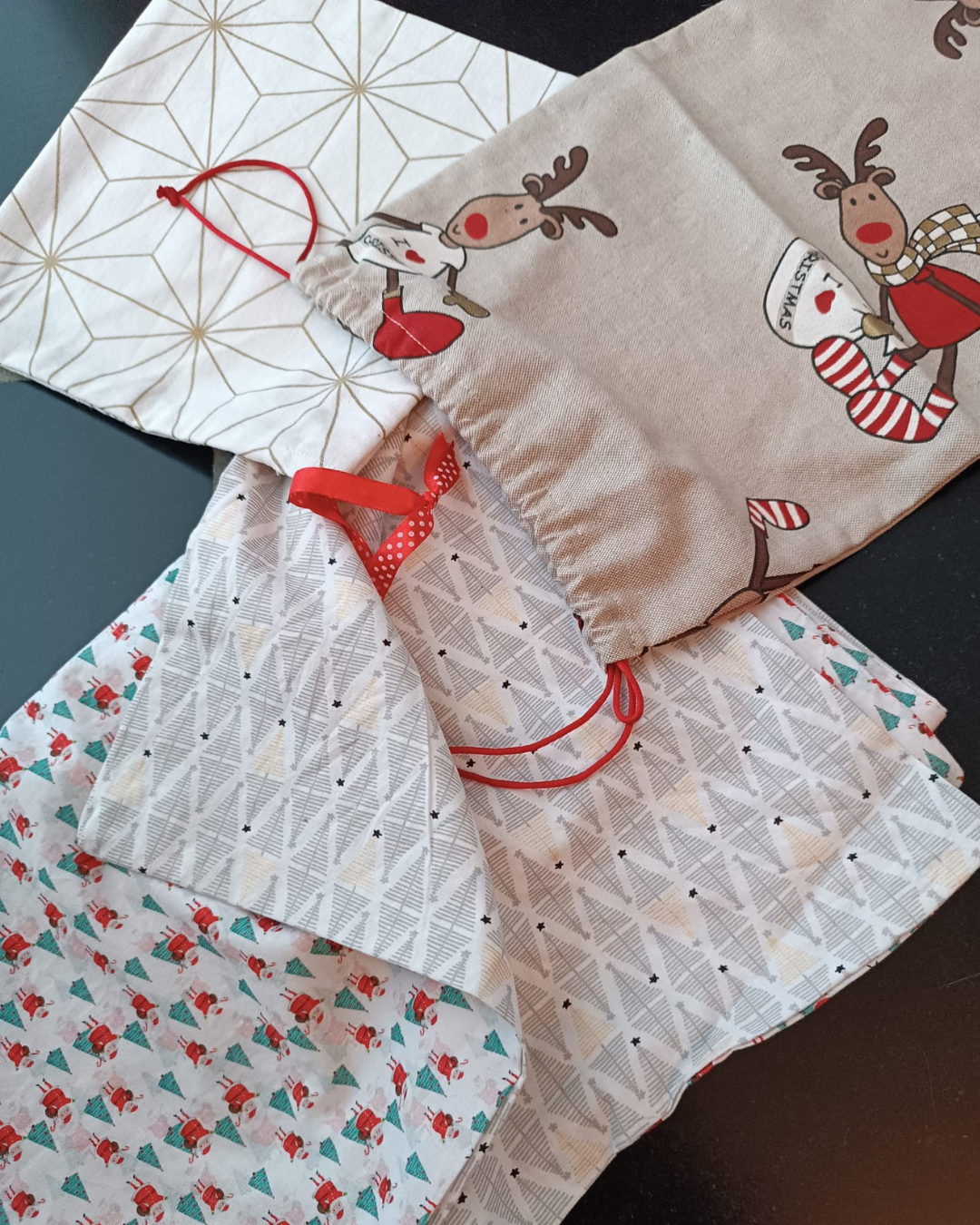 3 sacs de noël en tissu